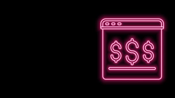 Siyah arkaplanda parlayan neon hattı çevrimiçi alışveriş simgesi izole edildi. Konsept e-ticaret, e-ticaret, online iş pazarlama. 4K Video hareketli grafik canlandırması — Stok video