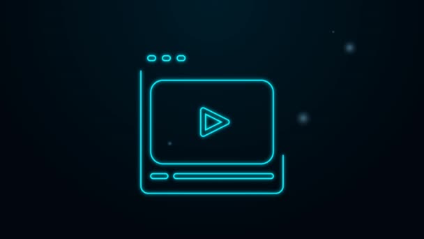 Glowing neon line Online play video icon isolated on black background. Film strip with play sign. 4K Video motion graphic animation — Stock Video