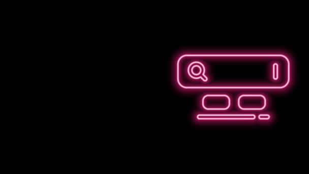 Gloeiende neon lijn Zoekmachine pictogram geïsoleerd op zwarte achtergrond. 4K Video motion grafische animatie — Stockvideo