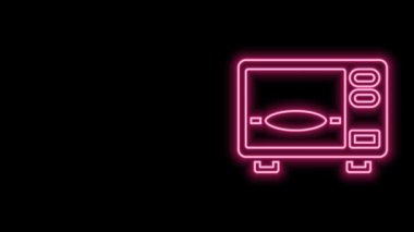 Parlayan neon hattı mikrodalga fırın ikonu siyah arkaplanda izole edildi. Ev aletleri simgesi. 4K Video hareketli grafik canlandırması