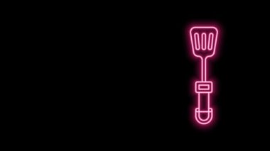 Parlayan neon çizgisi Spatula simgesi siyah arkaplanda izole edildi. Mutfak spatula ikonu. Barbekü spatula işareti. Barbekü ve ızgara aleti. 4K Video hareketli grafik canlandırması