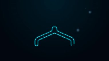 Parlayan neon hattı elbise askısı simgesi siyah arkaplanda izole edildi. Vestiyer ikonu. Kıyafet servis sembolü. Çamaşır askı tabelası. 4K Video hareketli grafik canlandırması