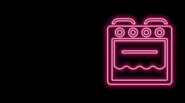 Parlayan neon hattı fırın simgesi siyah arkaplanda izole edildi. Fırın tabelası. 4K Video hareketli grafik canlandırması