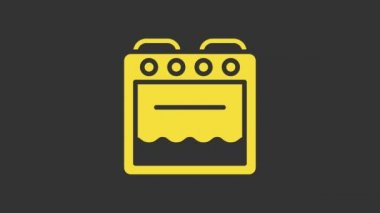 Sarı fırın simgesi gri arkaplanda izole edildi. Fırın tabelası. 4K Video hareketli grafik canlandırması