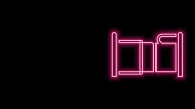 Parlayan neon çizgisi yatak simgesi siyah arkaplanda izole edildi. 4K Video hareketli grafik canlandırması