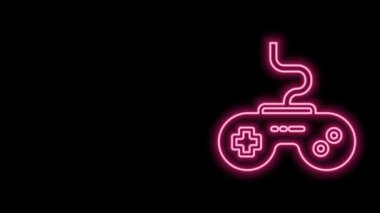 Parlayan neon hattı Gamepad simgesi siyah arkaplanda izole edildi. Oyun kontrolörü. 4K Video hareketli grafik canlandırması