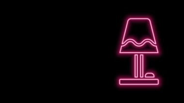 Parlayan neon çizgisi masa lambası simgesi siyah arkaplanda izole edildi. 4K Video hareketli grafik canlandırması