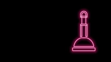 Siyah arka planda izole edilmiş boru temizleme ikonu için ahşap saplı parlak neon çizgisi kauçuk pompası. Tuvalet pompası. 4K Video hareketli grafik canlandırması