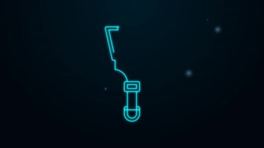 Parlayan neon çizgisi fırça simgesi siyah arkaplanda izole edildi. 4K Video hareketli grafik canlandırması