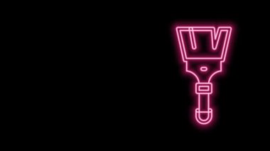 Parlayan neon çizgisi fırça simgesi siyah arkaplanda izole edildi. 4K Video hareketli grafik canlandırması