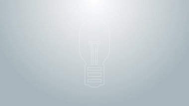 Gri arka planda izole edilmiş fikir ikonu kavramına sahip mavi çizgi lambası. Enerji ve fikir sembolü. İlham konsepti. 4K Video hareketli grafik canlandırması