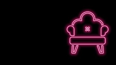 Parlayan neon hattı kanepe simgesi siyah arkaplanda izole edildi. 4K Video hareketli grafik canlandırması