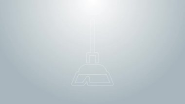 Mavi çizgi süpürge sapı simgesi gri arkaplanda izole edildi. Temizlik hizmeti konsepti. 4K Video hareketli grafik canlandırması