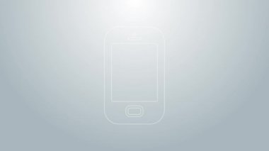 Mavi çizgi Akıllı Telefon, gri arkaplanda izole edilmiş cep telefonu simgesi. 4K Video hareketli grafik canlandırması