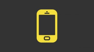 Sarı Akıllı Telefon, gri arkaplanda izole edilmiş bir cep telefonu simgesi. 4K Video hareketli grafik canlandırması