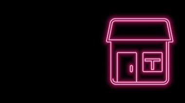 Parlayan neon hattı ev simgesi siyah arkaplanda izole edildi. Ev sembolü. 4K Video hareketli grafik canlandırması