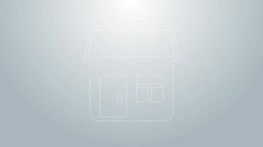 Mavi çizgi ev simgesi gri arka planda izole edildi. Ev sembolü. 4K Video hareketli grafik canlandırması