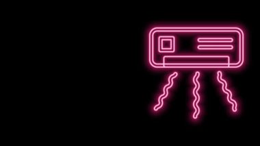 Parlayan neon hattı klima simgesi siyah arkaplanda izole edildi. Sistemin havalandırmasını böl. Soğuk ve soğuk iklim kontrol sistemi. 4K Video hareketli grafik canlandırması