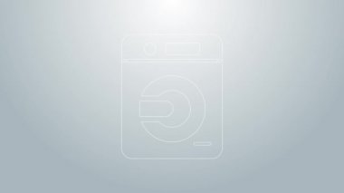 Mavi çizgi yıkama simgesi gri arkaplanda izole edildi. Çamaşır makinesi simgesi. Çamaşır makinesi, çamaşır makinesi. Ev aletleri sembolü. 4K Video hareketli grafik canlandırması