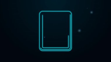 Siyah arkaplanda parlayan neon hattı grafiksel tablet simgesi izole edildi. 4K Video hareketli grafik canlandırması