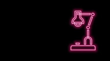 Parlayan neon çizgisi masa lambası simgesi siyah arkaplanda izole edildi. 4K Video hareketli grafik canlandırması