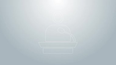 Mavi çizgi, gri arkaplanda izole edilmiş ders simgesi verir. Podyumun yanında dur. Mikrofona konuş. Konuşmacı nutuklar ve jestler. 4K Video hareketli grafik canlandırması