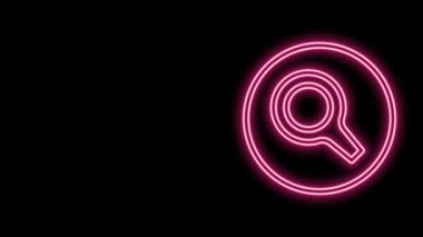 Parlayan neon çizgisi büyüteç simgesi siyah arkaplanda izole edildi. Arama, odaklanma, yakınlaştırma, iş sembolü. 4K Video hareketli grafik canlandırması