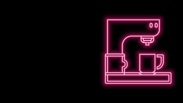 Gloeiende neon lijn Koffiemachine pictogram geïsoleerd op zwarte achtergrond. 4K Video motion grafische animatie — Stockvideo