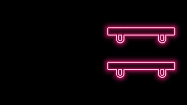 Świecąca neon linia Puste drewniane półki ikona izolowane na czarnym tle. 4K Animacja graficzna ruchu wideo — Wideo stockowe