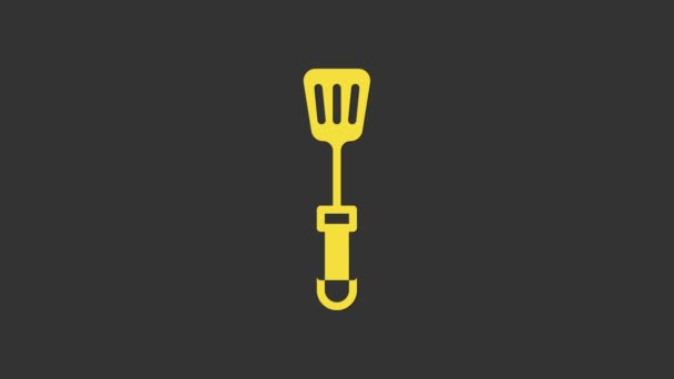 Icône Spatule jaune isolée sur fond gris. Icône de spatule de cuisine. Signe de spatule de barbecue. Barbecue et outil de grill. Animation graphique de mouvement vidéo 4K — Video