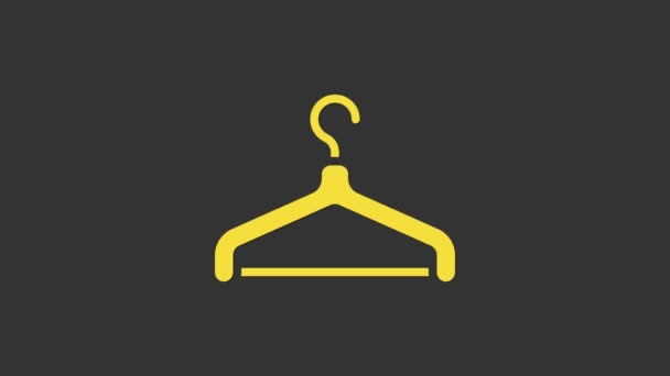Icône de garde-robe cintre jaune isolé sur fond gris. Icône vestiaire. Symbole de service vestimentaire. Panneau du cintre à linge. Animation graphique de mouvement vidéo 4K — Video
