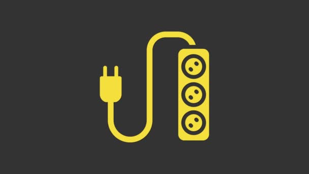 Icono de cable de extensión Yellow Electric aislado sobre fondo gris. Toma de corriente. Animación gráfica de vídeo 4K — Vídeos de Stock