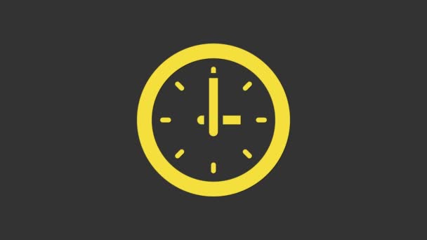 黄色时钟图标孤立在灰色背景.时间的象征。4K视频运动图形动画 — 图库视频影像