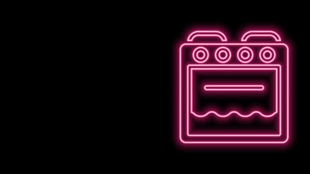 Gloeiende neon lijn Oven icoon geïsoleerd op zwarte achtergrond. Een gasovenbord. 4K Video motion grafische animatie — Stockvideo