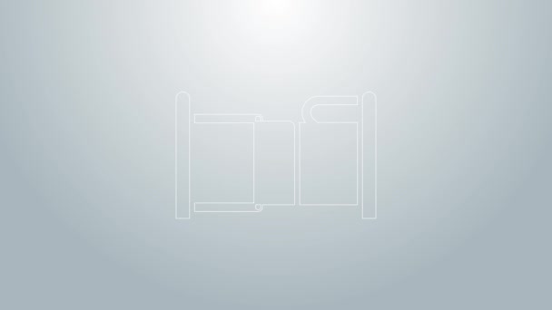 Icono de cama de línea azul aislado sobre fondo gris. Animación gráfica de vídeo 4K — Vídeo de stock