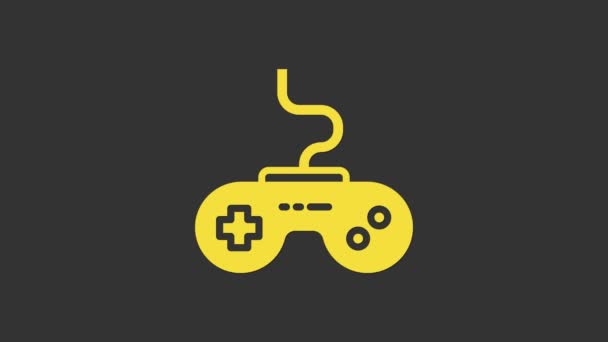 Žlutá ikona Gamepadu izolovaná na šedém pozadí. Herní ovladač. Grafická animace pohybu videa 4K — Stock video