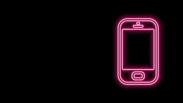 Linha de néon brilhante Smartphone, ícone do telefone móvel isolado no fundo preto. Animação gráfica em movimento de vídeo 4K — Vídeo de Stock