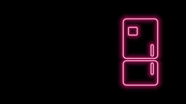 Świecąca neonowa linia Lodówka ikona izolowana na czarnym tle. Lodówka z zamrażarką. Technika i urządzenia gospodarstwa domowego. 4K Animacja graficzna ruchu wideo — Wideo stockowe
