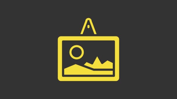 グレーの背景に分離された黄色の画像アイコン。4Kビデオモーショングラフィックアニメーション — ストック動画