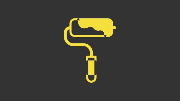 Yellow Paint roller brush icon isolated on grey background. 4K Video motion graphic animation — Stock Video