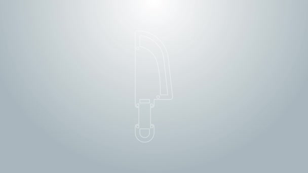 Blaue Linie Messer Symbol isoliert auf grauem Hintergrund. Bestecksymbol vorhanden. 4K Video Motion Grafik Animation — Stockvideo