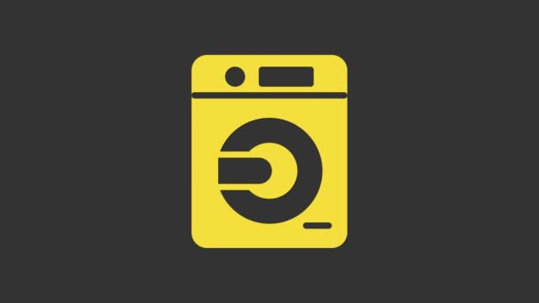 Yellow Washer icon isolated on grey background. Washing machine icon. Clothes washer - laundry machine. Home appliance symbol. 4K Video motion graphic animation — Stock Video