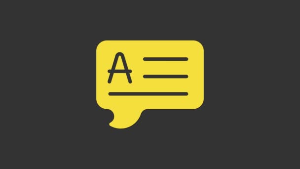 Burbujas de habla amarilla con icono de Respuesta aislado sobre fondo gris. Signo FAQ. Charla de burbuja de voz y gráfico. Animación gráfica de vídeo 4K — Vídeo de stock