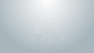 Mavi hat. İki oturan adam gri arka planda izole edilmiş bir ikon konuşuyor. Konuşma balonu sohbeti. İleti simgesi. İletişim ya da yorum sohbet sembolü. 4K Video hareketli grafik canlandırması