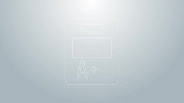 Gri arkaplanda A artı not simgesi olan mavi çizgi sınav kağıdı. Sınav kağıdı, sınav ya da araştırma konsepti. Sınav ya da sınav. 4K Video hareketli grafik canlandırması