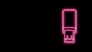 Parlayan neon hattı USB flash disk simgesi siyah arkaplanda izole edildi. 4K Video hareketli grafik canlandırması