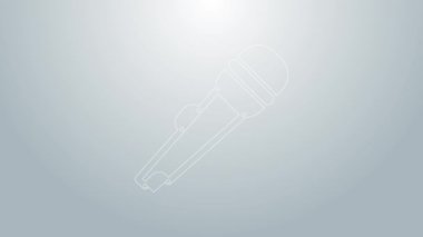 Mavi çizgi mikrofon simgesi gri arkaplanda izole edildi. Radyodaki mikrofondan. Sözcü işareti. 4K Video hareketli grafik canlandırması