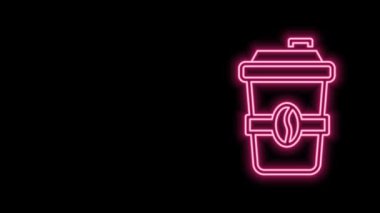 Siyah arka planda izole edilmiş parlak neon hattı kahve fincanı. 4K Video hareketli grafik canlandırması