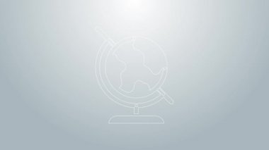Mavi çizgi Dünya ikonu gri arkaplanda izole edildi. 4K Video hareketli grafik canlandırması