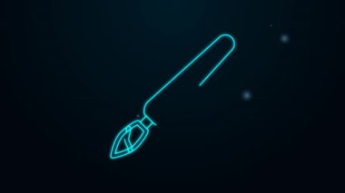 Parlayan neon çizgisi fırça simgesi siyah arkaplanda izole edildi. 4K Video hareketli grafik canlandırması